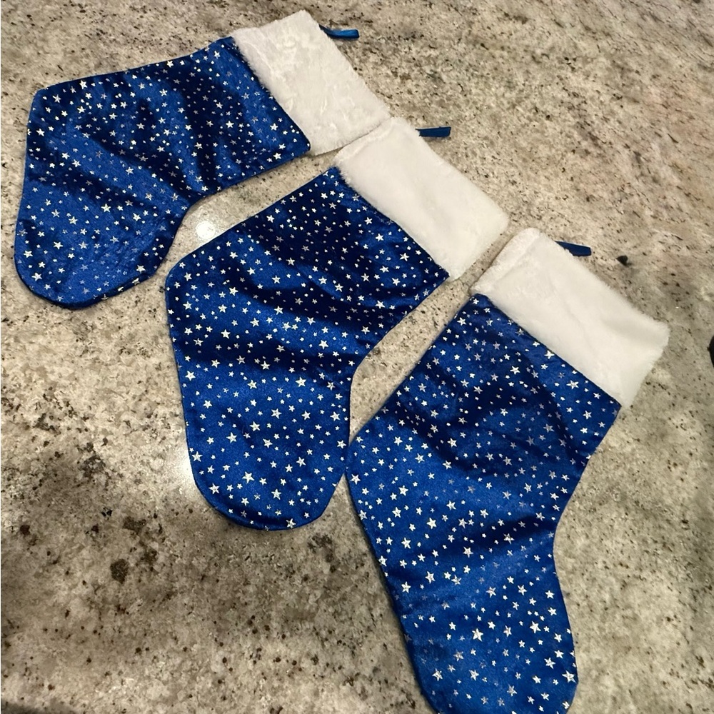 Star Pattern velvet blue & white Christmas Stockings. New